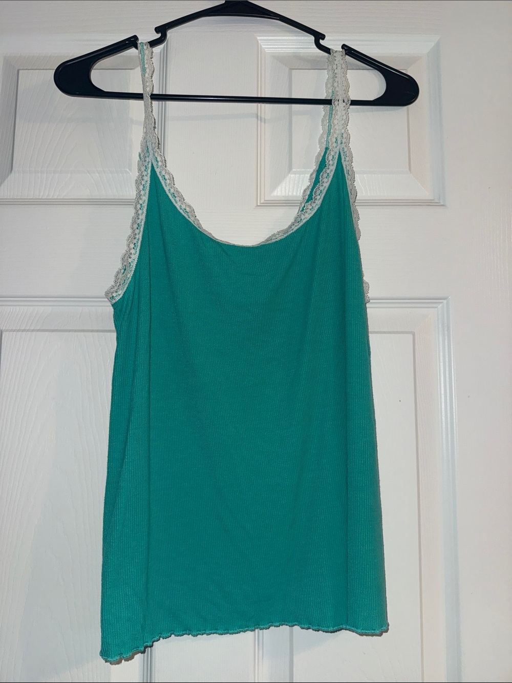 aerie Teal ribbed Camisole with white Lace Trim